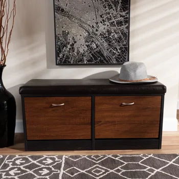 Faegan Современный и современный 2-цветный темно-коричневый и дубовый отделка прихожая мягкая скамейка для обуви стойка шкаф органайзер