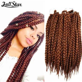 Full Star Medium Box Braids Синтетические волосы 18 дюймов Вязание крючком кос Черный бордовый коричневый для Африки Америки Женщины Вязание крючком волос