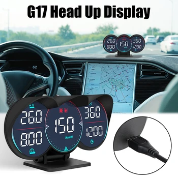 G17 HUD GPS Проекционный дисплей Спидометр Одометр Превышение скорости Диагностический измеритель скорости Автомобильная сигнализация температуры воды и масла для всего автомобиля