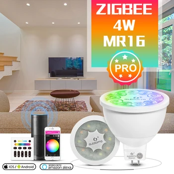 GLEDOPTO ZigBee 3.0 Smart RGBCCT MR16 Spotlight Pro 4 Вт AC/DC12V Лампа 30 градусов Угол луча 30 градусов Работа с приложением Alexa Echo Plus Voice RF