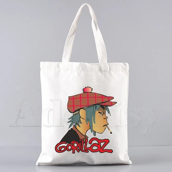 Gorillaz Музыкальная сумка для покупок Продуктовая сумка Bolsas De Tela Tote Bolsa Сумка для покупок Джутовая сумка Ткань на заказ 2