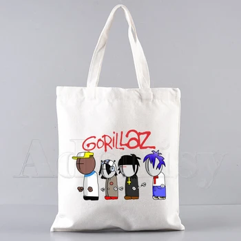 Gorillaz Музыкальная сумка для покупок Продуктовая сумка Bolsas De Tela Tote Bolsa Сумка для покупок Джутовая сумка Ткань на заказ 3