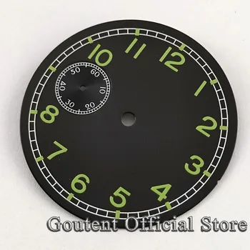  Goutent 38,9 мм Черный циферблат часов Зеленый светящийся фит ETA 6497 ST36 Механизм Мужской циферблат