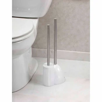 iDesign Набор напольных ершиков для унитаза и ванных ванных комнат, белая/матовая нержавеющая сталь