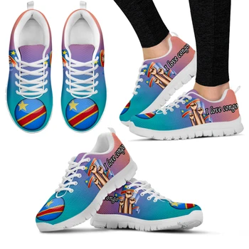 INSTANTARTS Градиентная обувь для женщин Флаг Конго Печать Весна Лето Комфорт Обувь На плоской Подошве Белый Бренд Модные Кроссовки Zapatos 0