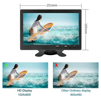 LCD HD Монитор Портативный 10,1-дюймовый мини-телевизор и компьютерный дисплей 2-канальный видеовход Монитор безопасности с динамиком HDMI VGA 1