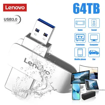 Lenovo 64 ТБ USB Flash Drive USB 3.0 Интерфейс Флэш-накопитель Реальная емкость 16 ТБ 8 ТБ Высокоскоростной флэш-диск 520 МБ/с Для ноутбука PS4 PS5 3