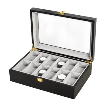 Luxury 6/10/12Grids Handmade Wood Clock Box Box Для Мужских и Женских Ювелирных Изделий Хранение Упаковочная Коробка Часы Органайзер Дисплей