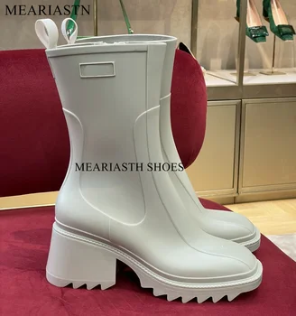 Meariasth Block Heel Резиновые сапоги Женские резиновые сапоги на платформе Бренд Обувь на высоком каблуке Женщина с квадратным носком Челси Ботильоны 2023
