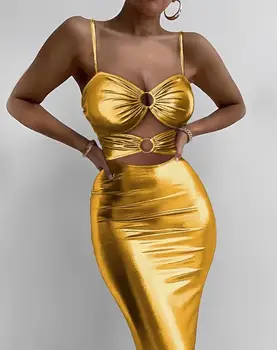 O-образное декоративное плиссированное металлическое облегающее платье повседневная 2023 Новая горячая продажа Модная женская одежда