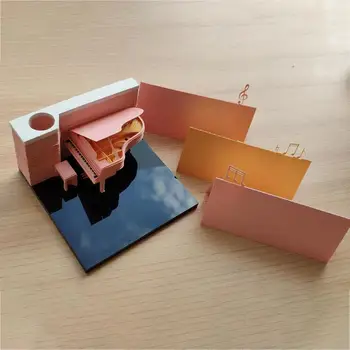 Omoshiroi Block 3D Блокнот Блокнот Заметка Розовый Пианино Модель Стерео Арт Бумага Резной Стикер Блокнот Блокнот Заметки Рождественские подарки 0