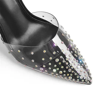 Onlymaker Женщины с острым носком Прозрачный ремешок для лодыжки из ПВХ Тонкие туфли на шпильке на высоком каблуке Лето Большие размеры на шнуровке Каблуки 4