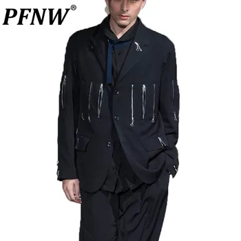 PFNWмужские темные блейзеры Красивый костюм Корейский стиль Мода Молния Сращивание Парикмахерская Мода Прилив Повседневное пальто 12Z1997
