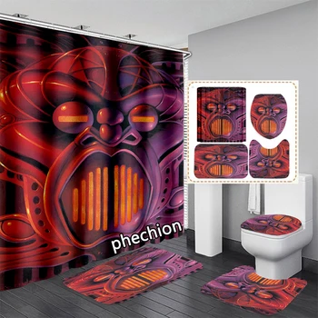 phechion Possessed Rock Band 3D-печать Занавеска для душа Водонепроницаемая занавеска для ванной комнаты Противоскользящий коврик для ванны Набор туалетных ковриков VR357