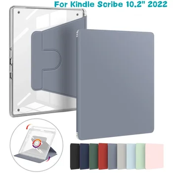 PU кожаный чехол для Kindle Scribe 10,2-дюймовый выпуск 2022 г. Подставка для вращения на 360 градусов Акриловая задняя панель с держателем ручки Автоматическая крышка для сна / бодрствования