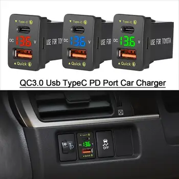 QC3.0 USB TypeC PD Port Автомобильное зарядное устройство Аксессуары Адаптер розетки для мобильных телефонов Вольтметр с быстрой зарядкой