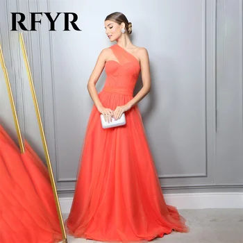 RFYR Оранжевое вечернее платье на одно плечо Сетка Линия Очаровательное выпускное платье Большие размеры Платье без рукавов Платье для вечеринок на заказ vestidos de noche