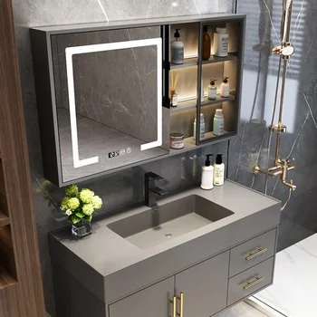 Rock Интегрированный шкаф для ванной комнаты Комбинация Умный современный минималистичный умывальник Зеркало для мытья ванной комнаты Межплатформенный умывальник