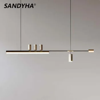 SANDYHA Современные минималистичные люстры для ресторанов Светодиодная лампа с линейной полосой для столовой Люстры Para Sala de Jantar Подвесной светильник