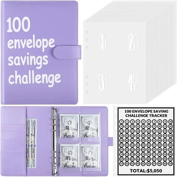 Savings Challenges 100 Envelope Challenge Binder Простой и увлекательный способ сэкономить 5,050 долларов Скоросшиватель без конвертов с наличными