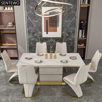 SENTEWO Бесплатная доставка Роскошный высококачественный обеденный стол с обеденными стульями русалки Прямоугольный стол с золотым основанием 1