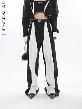 SHENGPALAE Сращивание Свободные широкие брюки костюма для женщин Высококачественная одежда Y2k Chic Retro 2023 Весна Осень Новые брюки R991