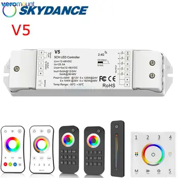 Skydance RGBCCT Светодиодный контроллер 12 В 24 В 5 каналов 5 А RGBCCT RGBW RGBWW Контроллер светодиодной ленты V5 2.4G RF Беспроводной сенсорный пульт дистанционного управления
