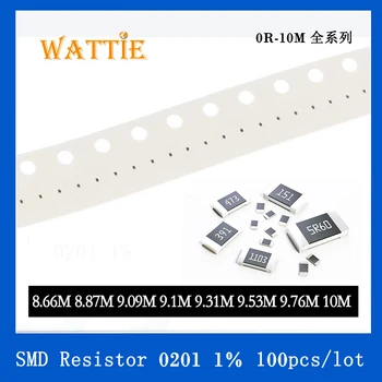 SMD Резистор 0201 1% 8,66 млн 8,87 млн 9,09 млн 9,1 млн 9,31 млн 9,53 млн 9,76 млн 10 м 100 шт./лот чип-резисторы 1/20 Вт 0,6 мм * 0,3 мм 0