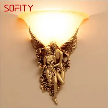 SOFITY Angel Настенные светильники LED Gold Креативный дизайн Смола Бра 3 цвета Светильники для дома Гостиная Спальня