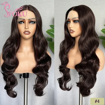 SOKU 30-дюймовый синтетический кружевной передний парик свободная волна для волос коричневого цвета модные кружевные парики с предварительно выщипанными детскими волосами для женщин