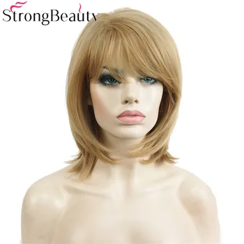 StrongBeauty Короткий натуральный прямой золотистый блондин парик термостойкие синтетические парики женские волосы