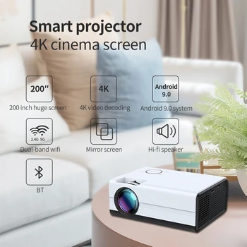 T01-A Смарт-проектор Мини Профессиональный Android Wi-Fi 1080P Светодиодный проектор 4K Портативный домашний кинотеатр TV Beamer