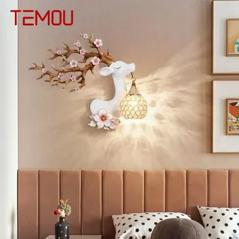TEMOU Современный настенный светильник с оленями Светодиодный креативный декор цветущей сливы Смола Бра Лампа для дома Гостиная Спальня Коридор 0