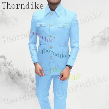 Thorndike Формальные мужчины 2 шт. Смокинги Приталенный деловой костюм Жених Королевский синий смокинг Свадебный костюм (блейзер + брюки) 1