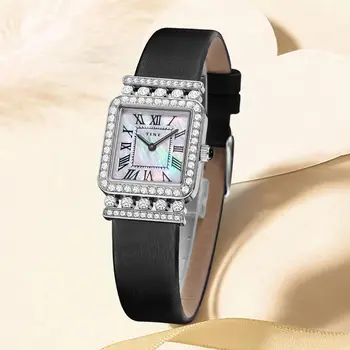  Tine Женские высококачественные кварцевые часы с квадратным циферблатом Small Orologio с черным белым роскошными бриллиантовыми часами Женские винтажные наручные часы