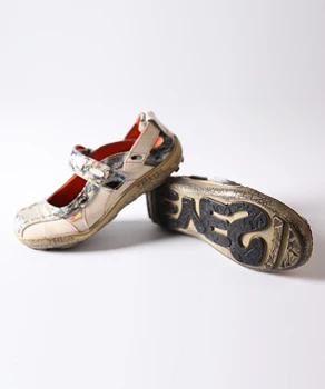 TMA EYES Женские кожаные сандалии с принтом на ремне в винтажном стиле 4