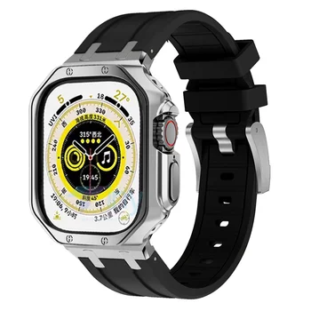 TPU Чехол+ремешок для Apple Watch Ultra 2 49 мм 45 мм 44 42 38 мм Силиконовый браслет для iWatch 9 8 7 6 5 4 SE 41 мм 40 мм