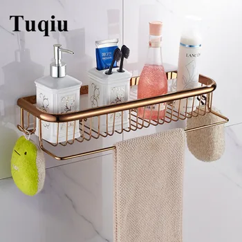 Tuqiu Gold Полка для ванной комнаты с вешалкой для полотенец Полки для ванной комнаты 30 см / 45 см Латунный держатель для шампуня для ванной комнаты корзина держатель для ванной комнаты 2
