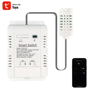 Tuya Smart Wifi Switch 3000 Вт 16A 94X57x32 мм Беспроводной термостат Мониторинг температуры и влажности