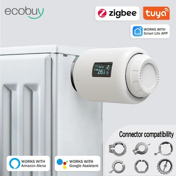 Tuya ZigBee 3.0 TRV Термостат Привод радиатора Клапан Интеллектуальный программируемый контроллер температуры Alexa Google Voice Control
