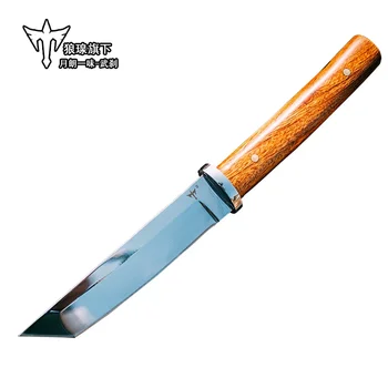Wolf Маленький прямой нож Фруктовый нож Портативный нож для выживания на открытом воздухе с черной ручкой Кемпинг Охота Поход коллекция подарки 4