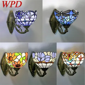 WPD Tiffany Винтажный настенный светильник Светодиодный креативный цветной стеклянный бра для дома Гостиная Спальня Прикроватный декор 0