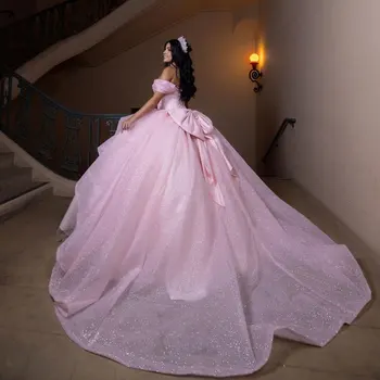 XV Розовое платье Quinceanera 2024 Мексиканский слой Vestidos De 15 Принцесса на костях Sweet 16 День рождения Бальное платье Пайетки Кружева Аппликация Бант 0
