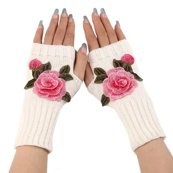 Y2K Мода Цветок Вязаные Зимние Перчатки Без Пальцев Мягкие Теплые Шерстяные Вязающие Рукава Гибкие Ручные Перчатки Теплее Для Мужчин Женщин