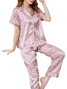 YILEEGOO Пижама для женщин Шелковый атлас на пуговицах с длинным рукавом Pjs для женщин Комплекты Классический женский комплект одежды для сна Домашняя одежда 3