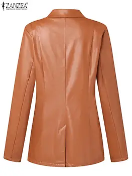 ZANZEA Повседневная офисная леди осенняя верхняя одежда женский пиджак из искусственной кожи пальто винтажный костюм с воротником куртка 2023 новый двубортный блейзер 4