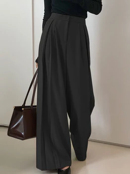 ZANZEA Черные элегантные брюки для женщин Causal Широкие брюки Мешковатые брюки с высокой талией Уличная одежда Оверсайз Офисная работа Palazzo 0