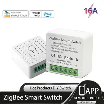 Zigbee 16A MINI Smart Switch Автоматический выключатель Поддержка 2-стороннего таймера Беспроводной переключатель работает с Alexa Google Home