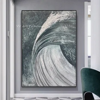 Абстрактная серая океанская волна 100% ручная роспись маслом абстрактные картины большого размера на холсте для украшения дома подарок