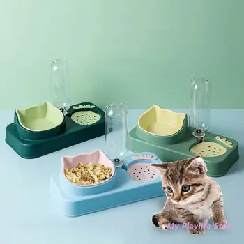  Автоматическая кормушка для домашних животных Съемная чаша для собак с защитой от опрокидывания Фонтан с защитой от протечек Наклонная приподнятая миска для еды